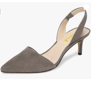 FSJ Women Fashion Low Kitten Heels Pumps Pointed Toe Slingback Sandals Grey Shoe